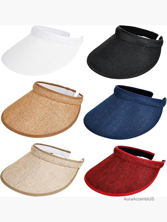 6 Pack Sun Visor Hats - Wide Brim UV Protection Beach Visors for Outdoor Sports
